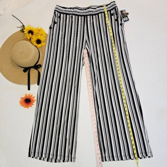 Robert Louis Women's Black White Striped Wide Leg Pants Size 3X Pull On NEW - Picture 7 of 12